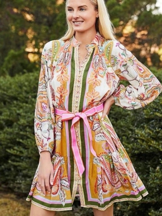 ANTONIO MELANI Dresses & Skirts - Antonio Melani Brynn Floral Print Dress Mock Neck Long Sleeve Self-Tie Dress SZ4